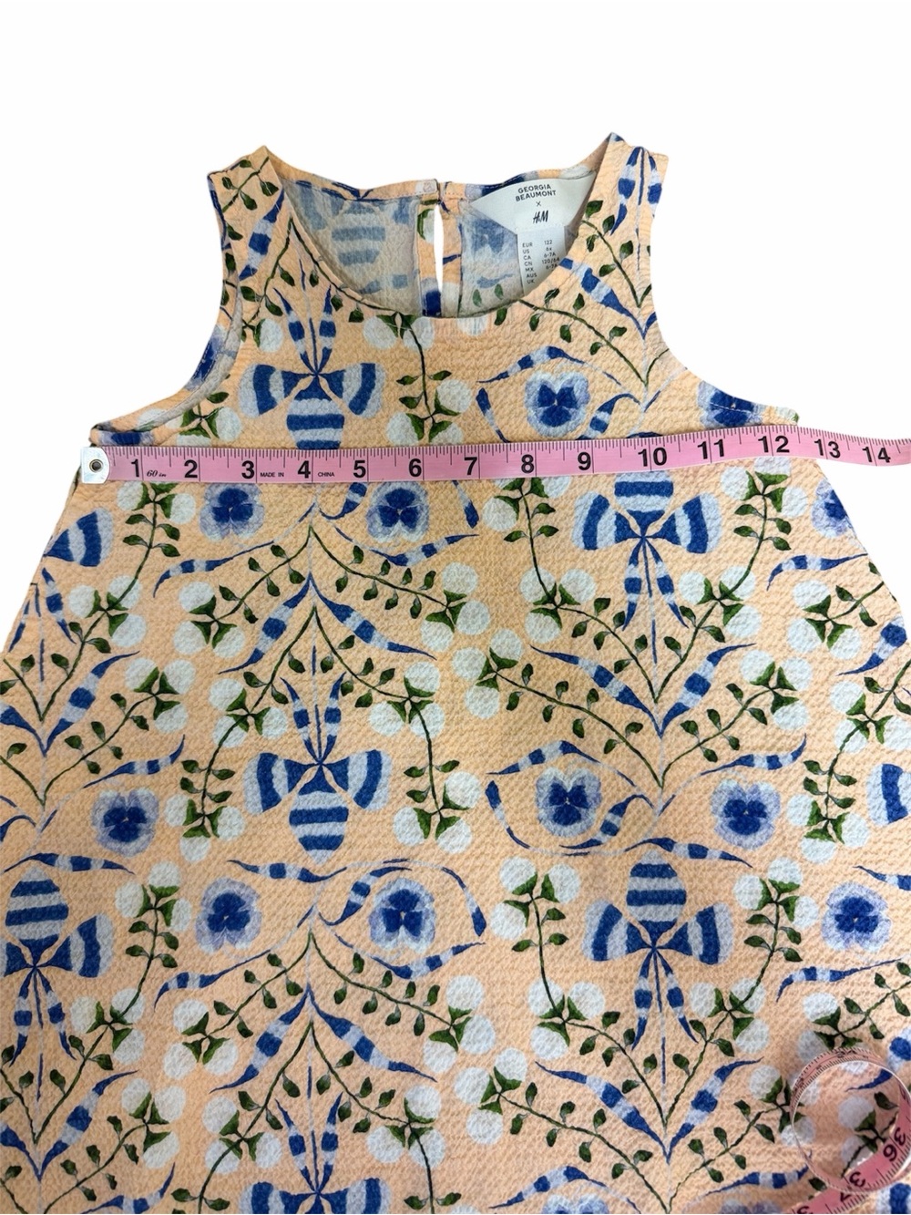 H&M X Georgia Beaumont Peach Blue Floral Girls Dress Size 6X - Picture 4 of 8